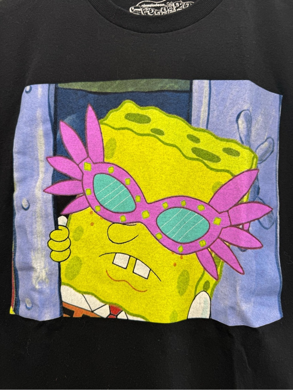 Nickelodeon Black SpongeBob Graphic Tee with Pink Sunglasses Y2K - Picture 3 of 7